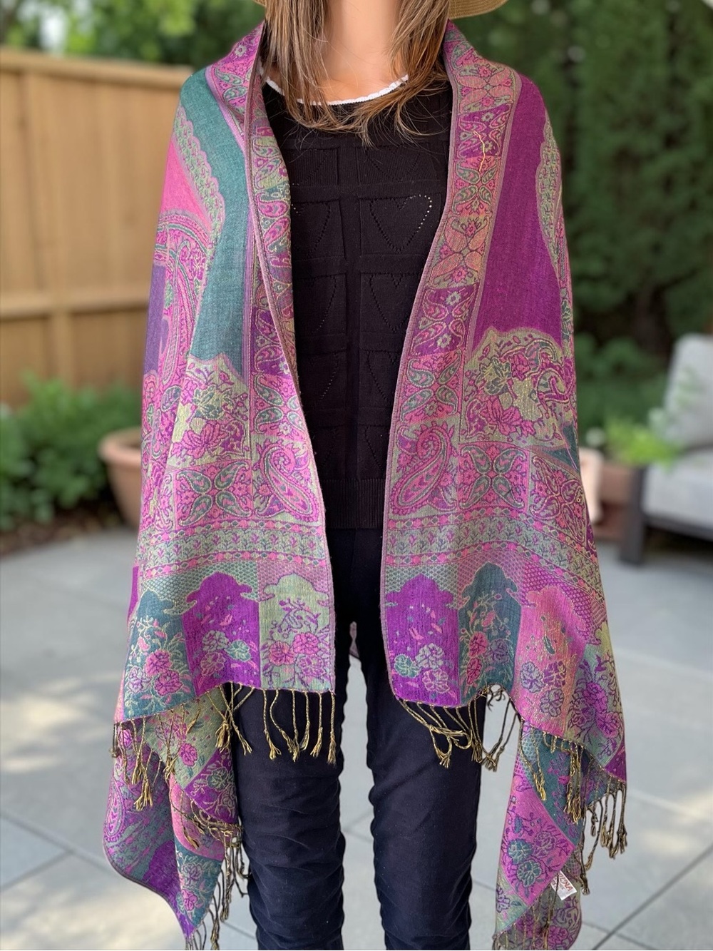 Pashmina Silk Blend Paisley Wrap Shawl Scarf Purple Pink Boho